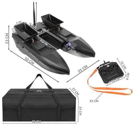 Optimus horgász RC etetőhajó, 3 külön tárolós kivitelű fekete