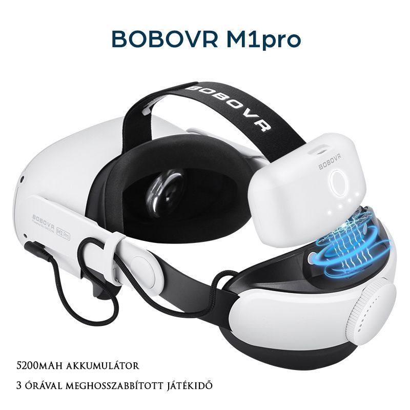 BoboVR M1 Pro, hőcserélős, 5200 mAh akkumulátoros fejpánt, mágneses csatlakozóval az Oculus Quest 2-höz